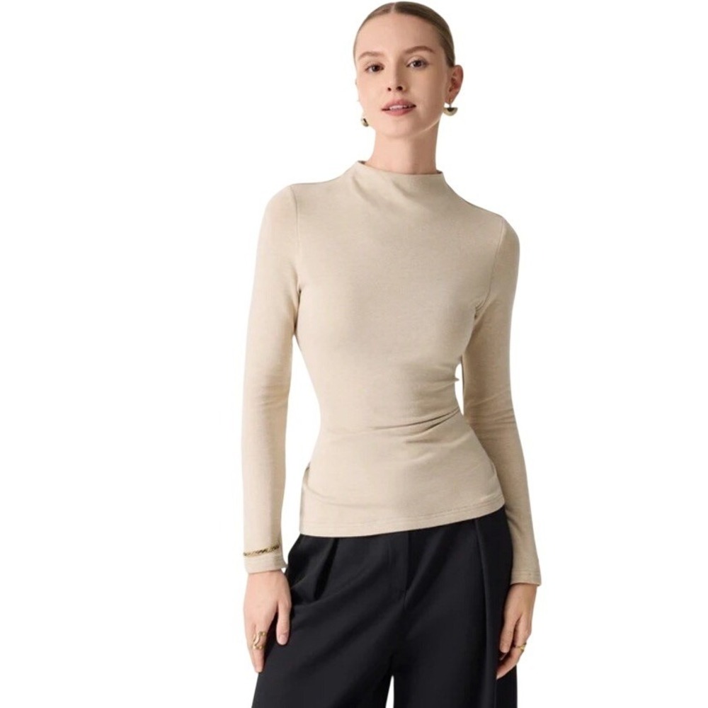 OGL Move ProWarm Mockneck Long Sleeve‎ Bra Top Natural Calico Beige NEW Small